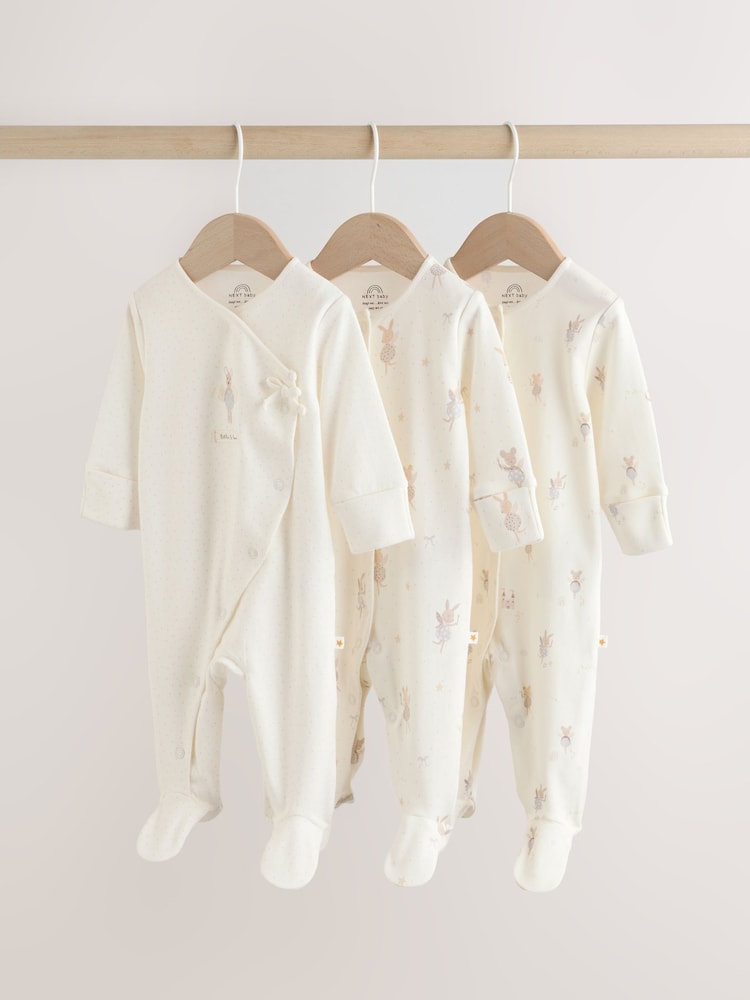 Ecru Fairy Mouse 3 Pack Baby Sleepsuits (0-2yrs) - Image 1 of 12 Ecru Fairy Mouse 3 Pack Baby Sleepsuits (0-2yrs) - Image 1 of 12