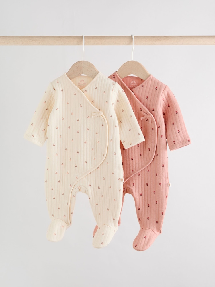 Pink/Cream Quilted Baby Sleepsuits 2 Pack - Image 1 of 17