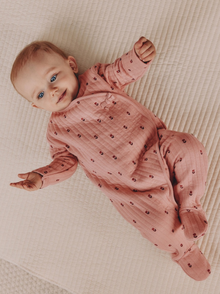 Pink/Cream Quilted Baby Sleepsuits 2 Pack - Image 2 of 17