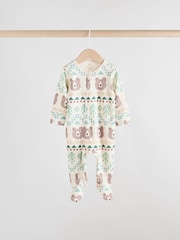 Sage Green Baby Two Way Zip Sleepsuits 3 Pack (0-2yrs) - Image 4 of 13