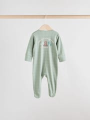 Sage Green Baby Two Way Zip Sleepsuits 3 Pack (0-2yrs) - Image 6 of 13