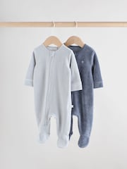 Blau - Baby Velour Two Way Zip Sleepsuits 2 Pack (0mths-2yrs) - Bild 1 von 11