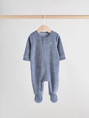 Blau - Baby Velour Two Way Zip Sleepsuits 2 Pack (0mths-2yrs) - Bild 3 von 11