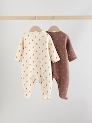 Brown Baby Quilted Bear Sleepsuits 2 Pack - Image 10 of 16