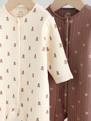 Brown Baby Quilted Bear Sleepsuits 2 Pack - Image 11 of 16