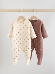Brown Baby Quilted Bear Sleepsuits 2 Pack - Image 12 of 16