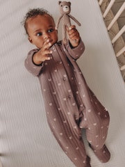 Brown Baby Quilted Bear Sleepsuits 2 Pack - Image 14 of 16