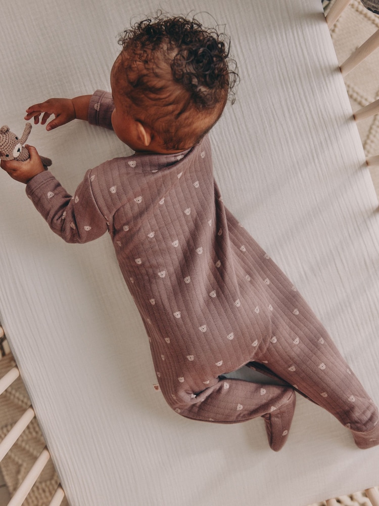 Brown Baby Quilted Bear Sleepsuits 2 Pack - Image 16 of 16