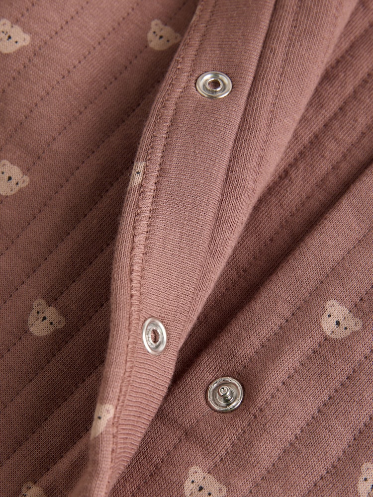 Brown Baby Quilted Bear Sleepsuits 2 Pack - Image 2 of 16