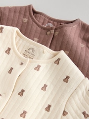 Brown Baby Quilted Bear Sleepsuits 2 Pack - Image 3 of 16