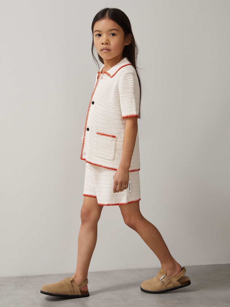Reiss Off White/Orange Bethany McLaren F1 Team Crochet Shorts - Image 1 of 5