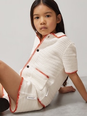 Reiss Off White/Orange Bethany McLaren F1 Team Crochet Shorts - Image 4 of 5