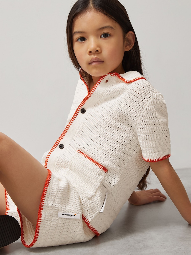 Reiss Off White/Orange Bethany McLaren F1 Team Crochet Shorts - Image 4 of 5