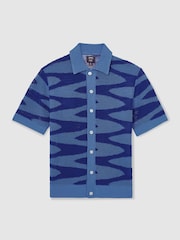 Reiss Blue Soliel Reiss | Ché Wave Crochet Shirt - Image 2 of 8