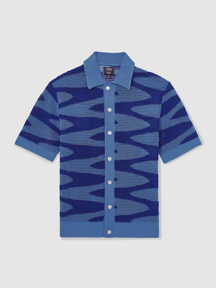 Reiss Blue Soliel Reiss | Ché Wave Crochet Shirt - Image 2 of 8