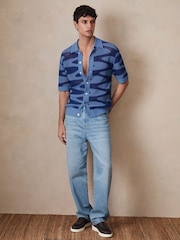 Reiss Blue Soliel Reiss | Ché Wave Crochet Shirt - Image 3 of 8