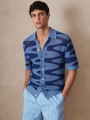 Reiss Blue Soliel Reiss | Ché Wave Crochet Shirt - Image 4 of 8