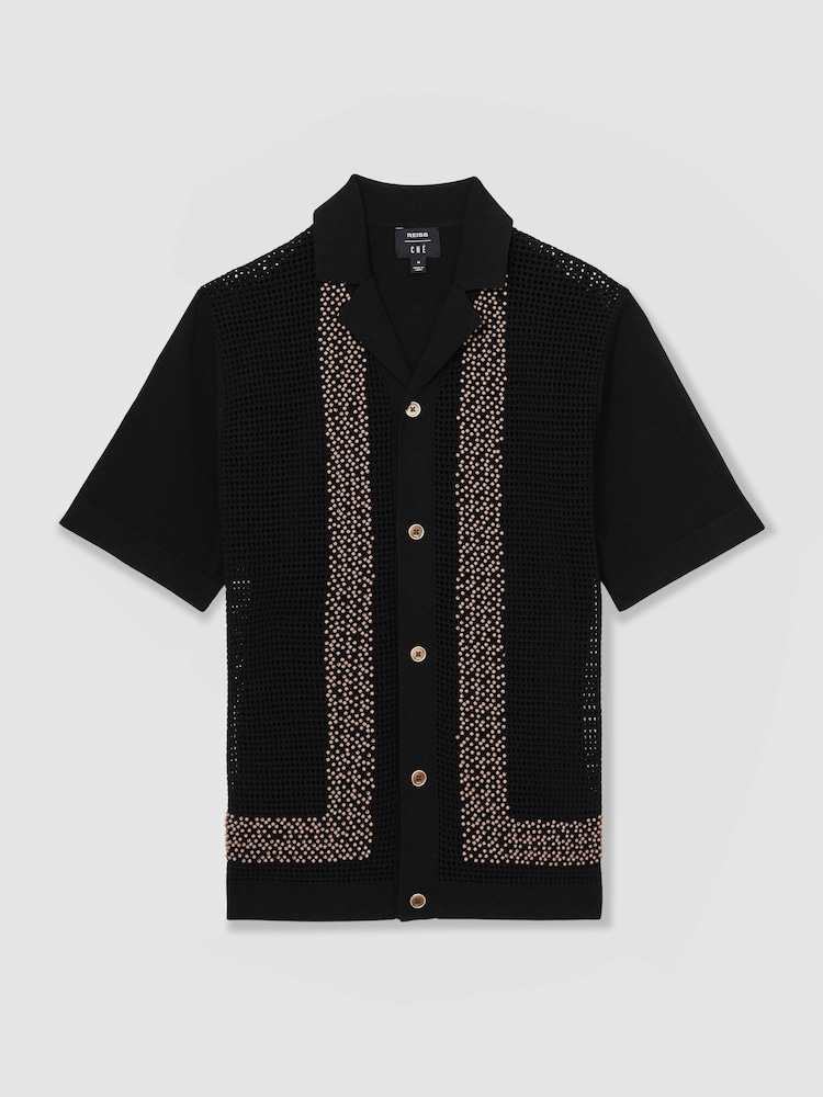 Reiss Black Accra Reiss | Ché Beaded Crochet Shirt - Image 2 of 8