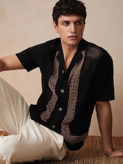 Reiss Black Accra Reiss | Ché Beaded Crochet Shirt - Image 3 of 8