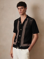 Reiss Black Accra Reiss | Ché Beaded Crochet Shirt - Image 7 of 8