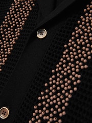 Reiss Black Accra Reiss | Ché Beaded Crochet Shirt - Image 8 of 8