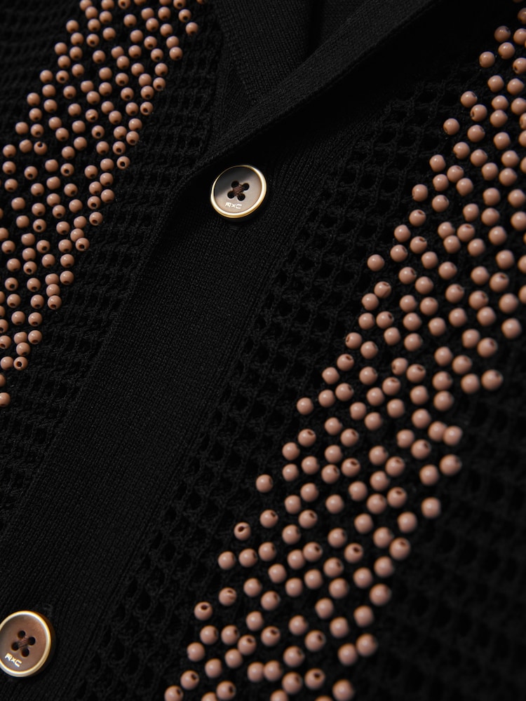 Reiss Black Accra Reiss | Ché Beaded Crochet Shirt - Image 8 of 8