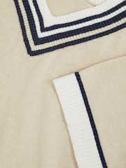 Reiss Neutral Ida 13-14 yrs Cotton-Linen Knit V-Neck Cricket Top - Image 4 of 4