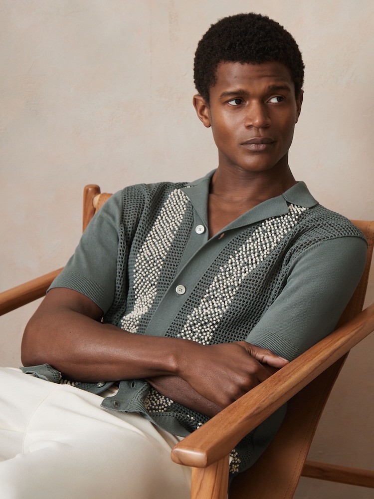 Reiss Sage Accra Reiss | Ché Beaded Crochet Shirt - Image 1 of 7