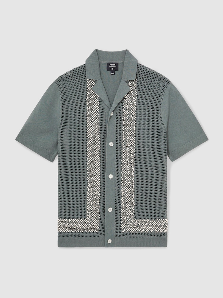Reiss Sage Accra Reiss | Ché Beaded Crochet Shirt - Image 2 of 7