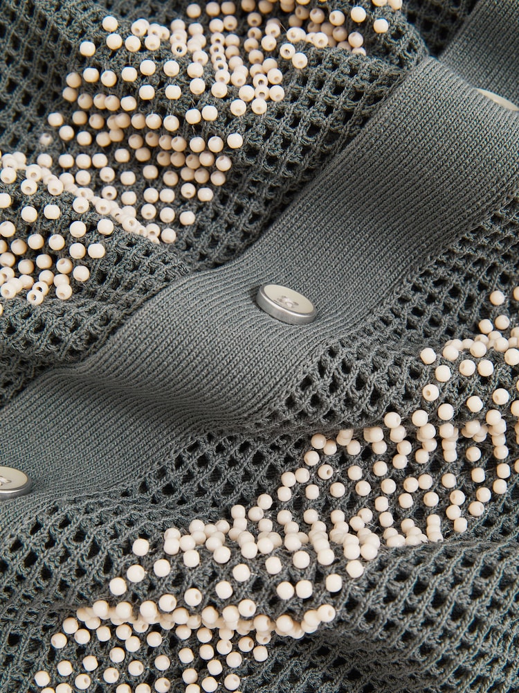 Reiss Sage Accra Reiss | Ché Beaded Crochet Shirt - Image 7 of 7
