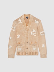 Reiss Camel Verra Reiss | Ché Motif-Embroidered Cardigan - Image 2 of 7