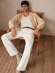 Reiss Camel Verra Reiss | Ché Motif-Embroidered Cardigan - Image 3 of 7