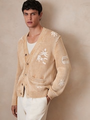 Reiss Camel Verra Reiss | Ché Motif-Embroidered Cardigan - Image 4 of 7