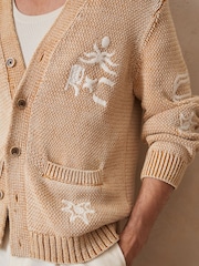 Reiss Camel Verra Reiss | Ché Motif-Embroidered Cardigan - Image 5 of 7