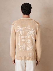 Reiss Camel Verra Reiss | Ché Motif-Embroidered Cardigan - Image 6 of 7