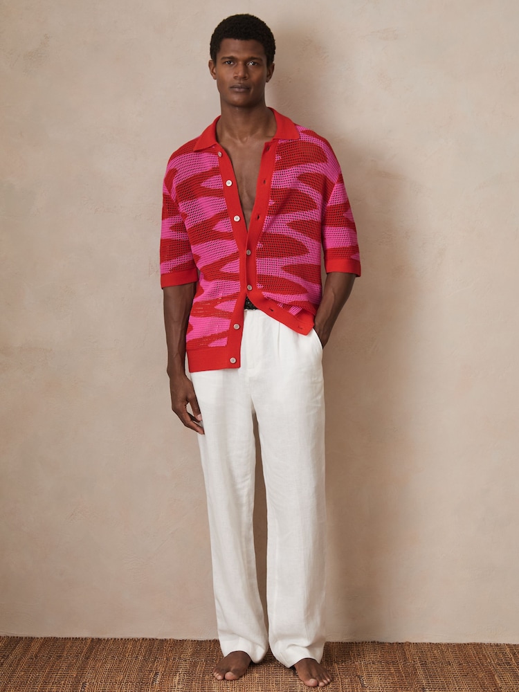 Reiss Pink Soliel Reiss | Ché Wave Crochet Shirt - Image 1 of 6