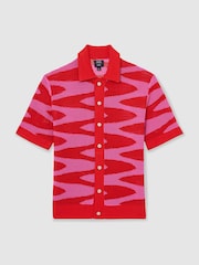 Reiss Pink Soliel Reiss | Ché Wave Crochet Shirt - Image 2 of 6