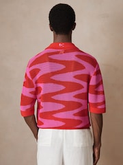 Reiss Pink Soliel Reiss | Ché Wave Crochet Shirt - Image 3 of 6