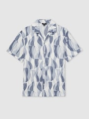 Reiss Soft Blue Taro Printed Textured Cuban-Collar Shirt - Image 2 of 6