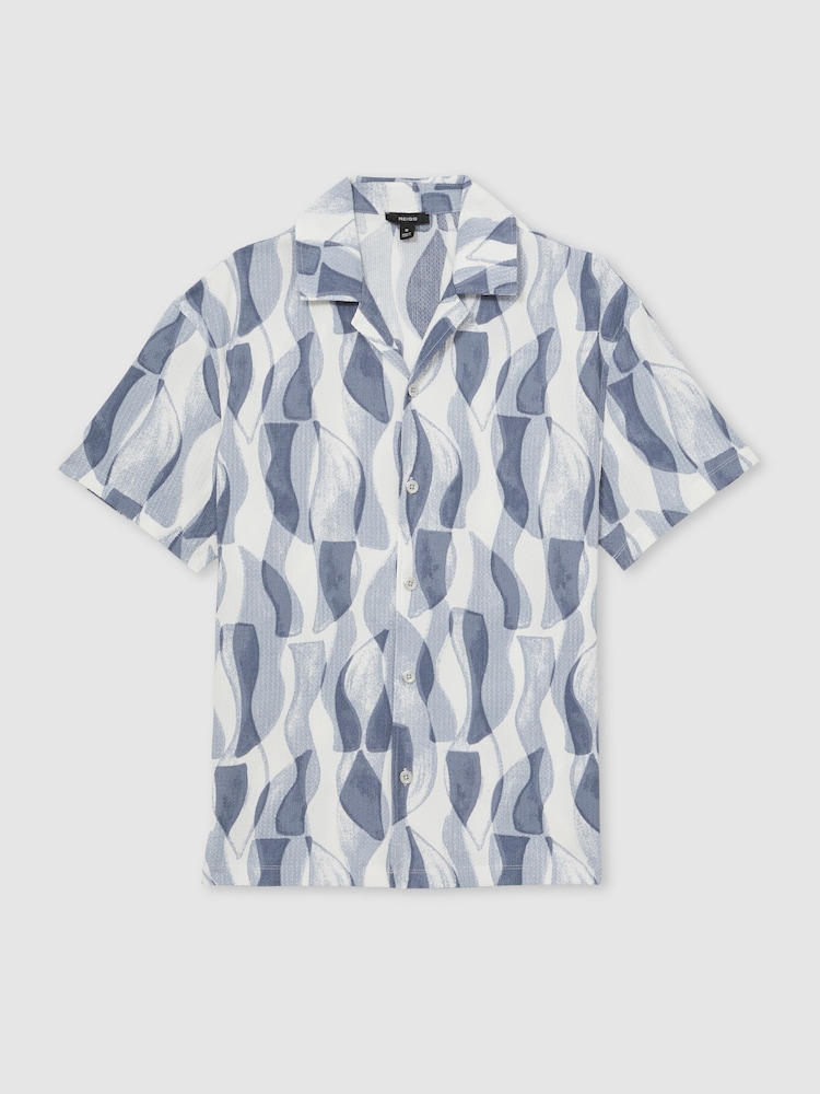 Reiss Soft Blue Taro Printed Textured Cuban-Collar Shirt - Image 2 of 6