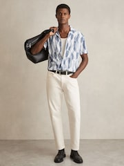Reiss Soft Blue Taro Printed Textured Cuban-Collar Shirt - Image 3 of 6