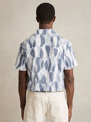 Reiss Soft Blue Taro Printed Textured Cuban-Collar Shirt - Image 5 of 6