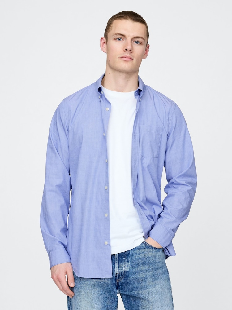 Azul - Gap Organic Cotton Long Sleeve Poplin Classic Shirt - Imagen 1 de 5