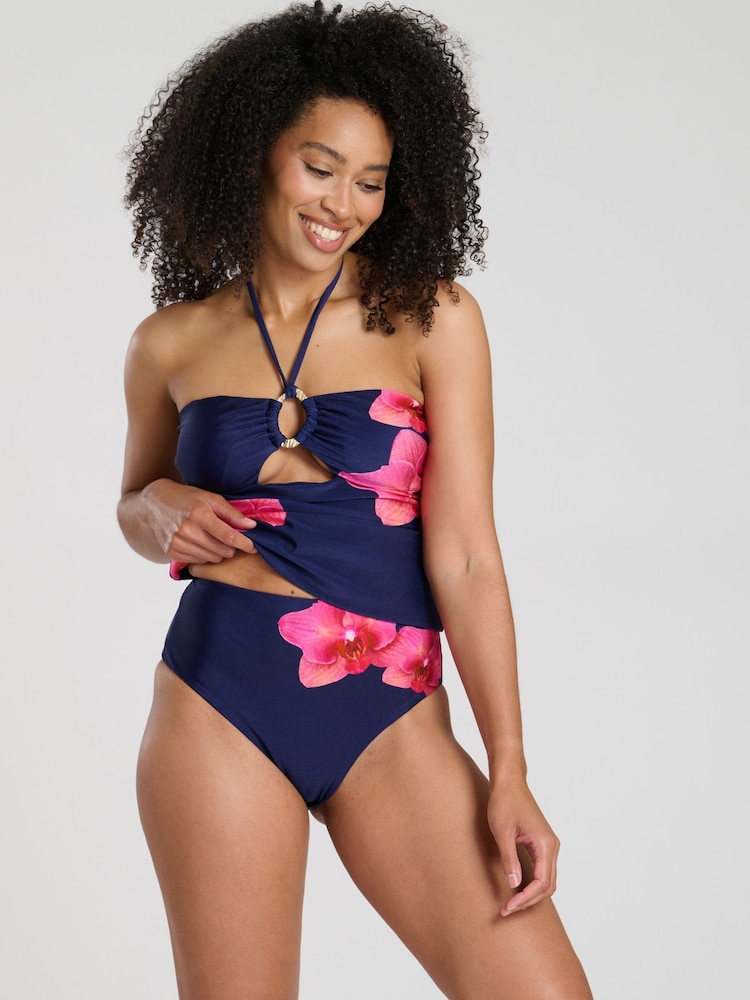 South Beach Blue Printed Ring Detail Tummy Control Tankini Set - Image 1 of 6