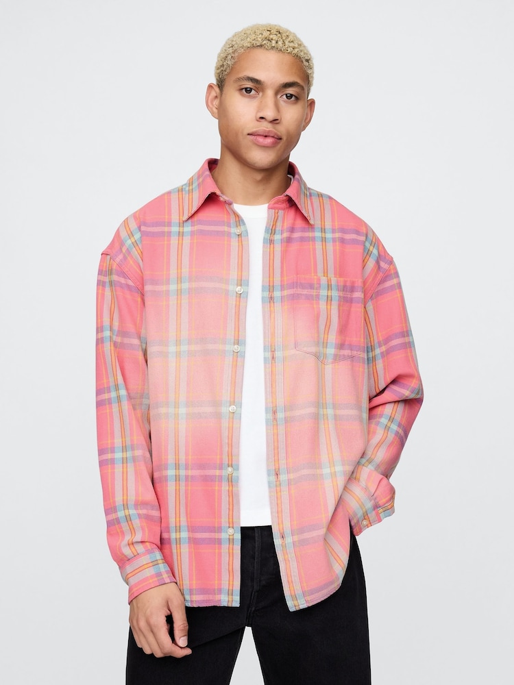 Gap Pink Check Cotton Twill Oversized Shirt - Image 1 of 5
