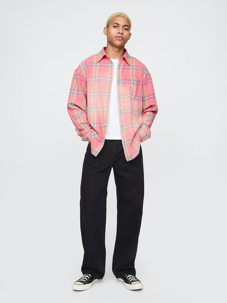 Gap Pink Check Cotton Twill Oversized Shirt - Image 3 of 5