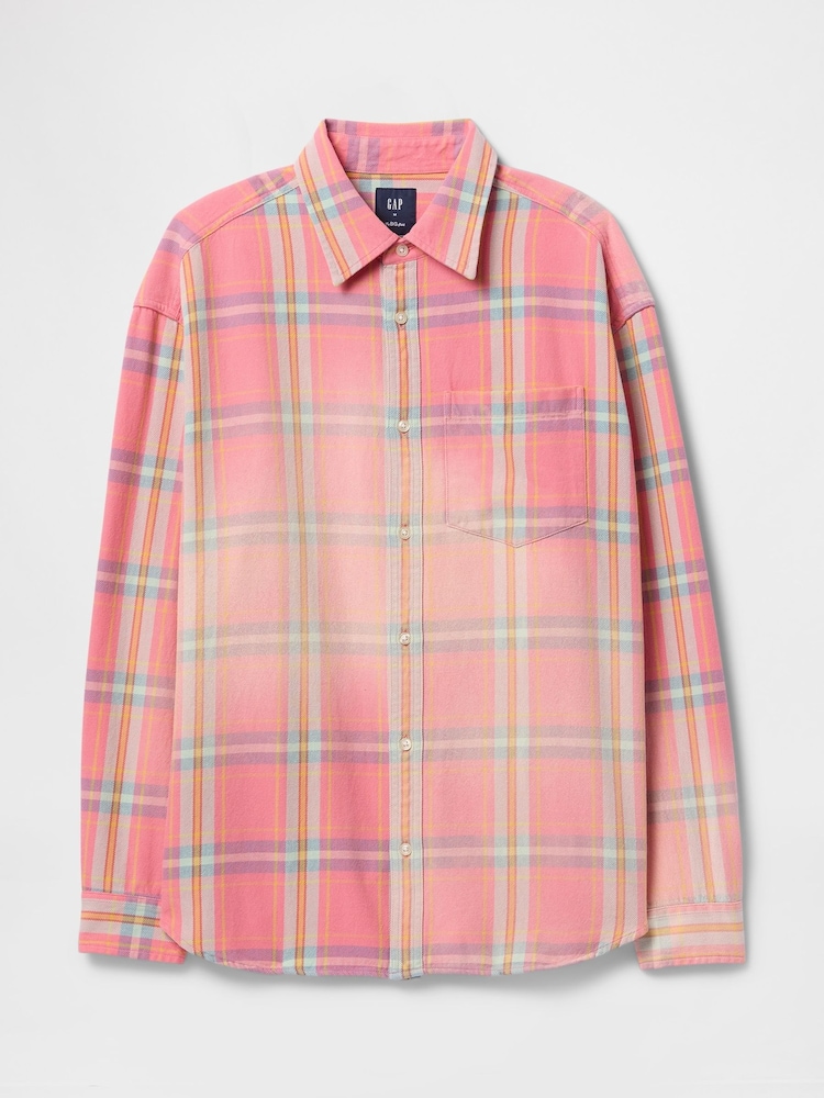 Gap Pink Check Cotton Twill Oversized Shirt - Image 4 of 5