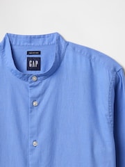 Gap Blue Linen-Cotton Straight Fit Band Collar Shirt - Image 2 of 2