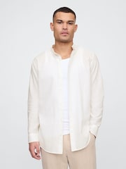 Gap White Linen-Cotton Straight Fit Band Collar Shirt - Image 1 of 5