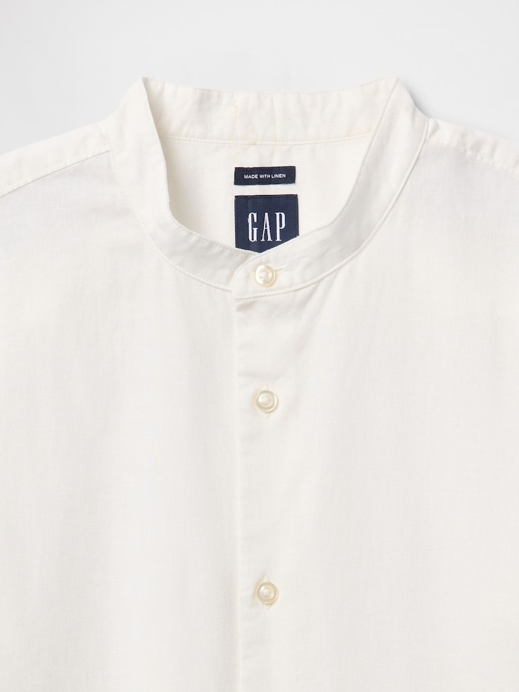 Gap White Linen-Cotton Straight Fit Band Collar Shirt - Image 5 of 5
